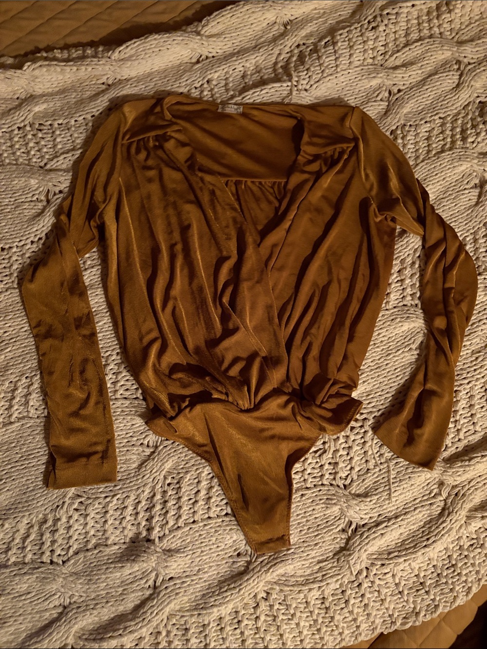 Free People Draped Long-Sleeve Bodysuit in Rust Brown